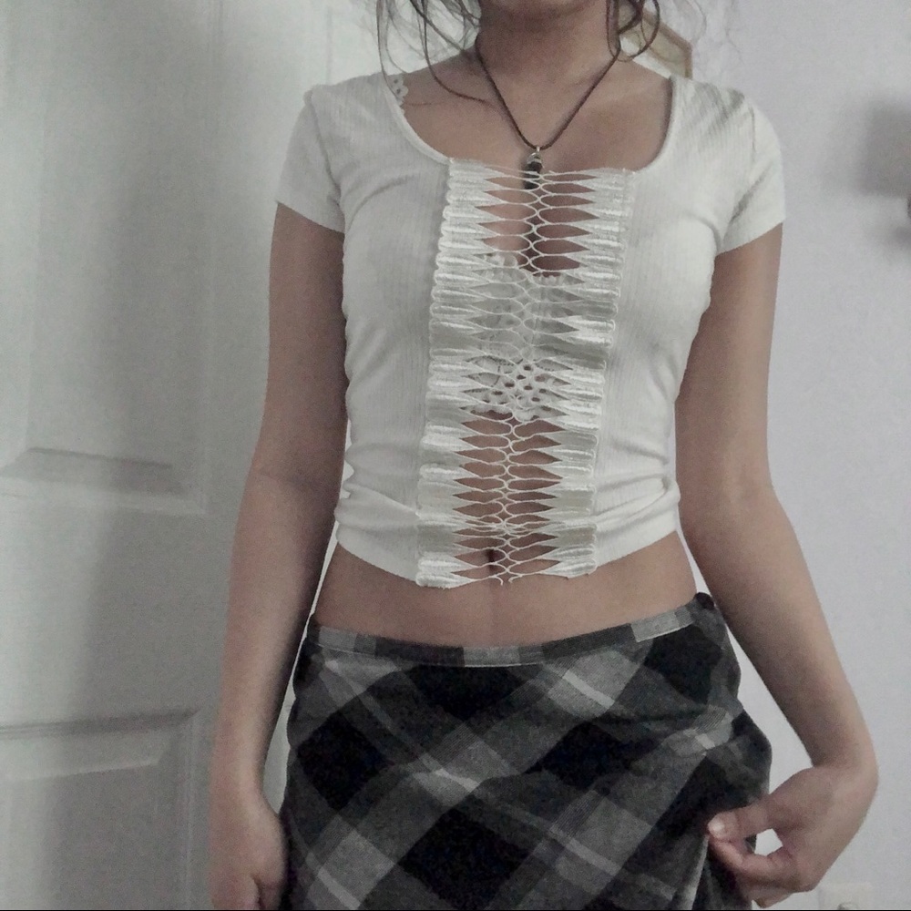 Y2k fairycore cottagecore witchy crochet white top